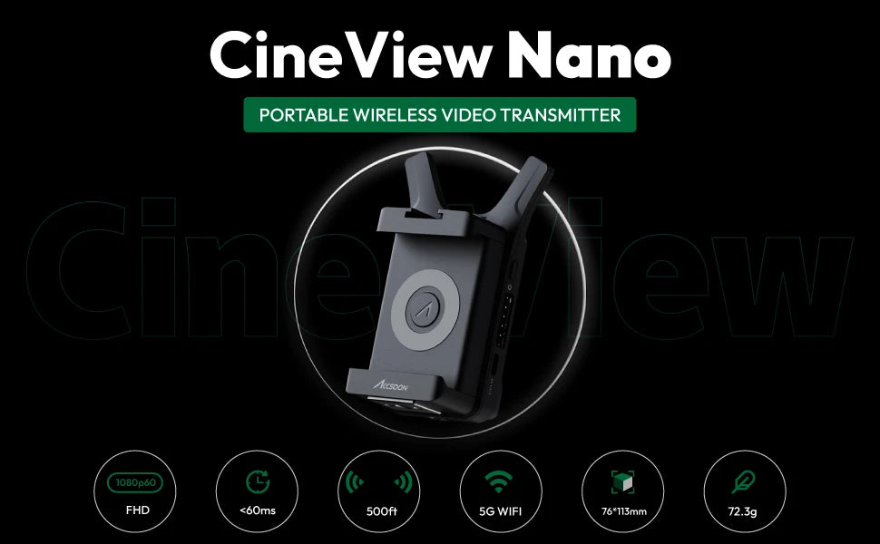 Cineview Nano Accsoon HDMI 150M Range Wireless Video Transmitter 60ms Latency 5GHz Wifi for Android IOS Devices DSLR/RS2 Camera