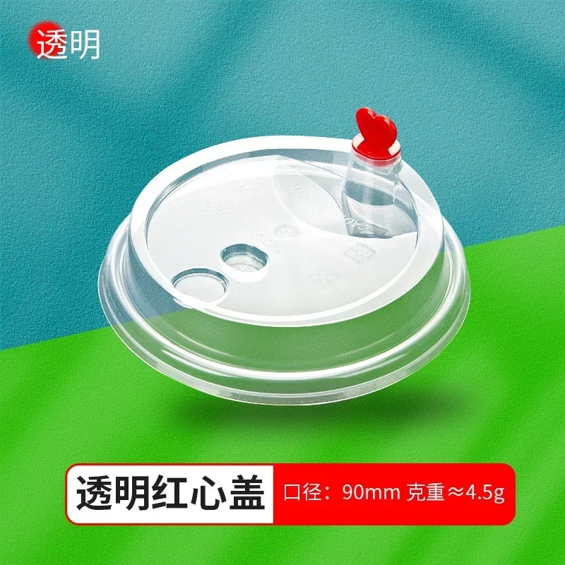 50pcs 90mm Caliber Injection Molded Leak Proof Cup Lids One Time Packaged Milk Tea Coffee Cup Lid Thickened One-piece Cover