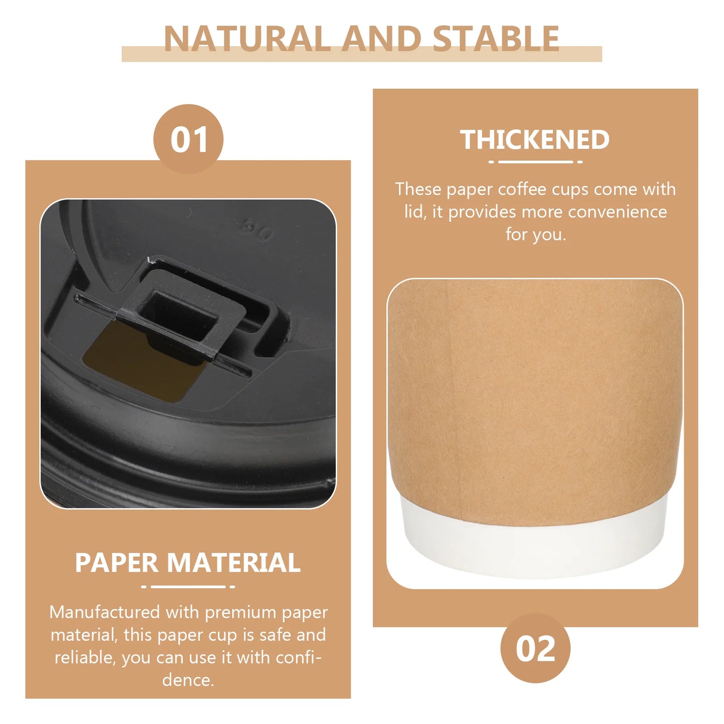 100 Pcs Disposable Coffee Cup Paper Cups with Lid Cardboard Plastic One-time Mug Party Milk Beverage Tea Hot Double Layer