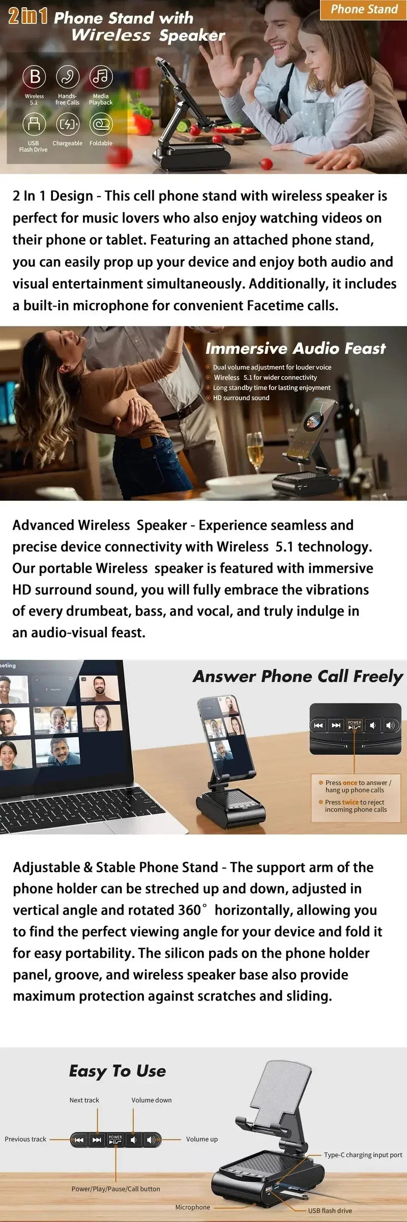 Brand New Mobile Phone Holder Stand With Bluetooth Speaker Adjustable Tablet Desktop Live Lazy Bracket Support Portable Wireless Speaker