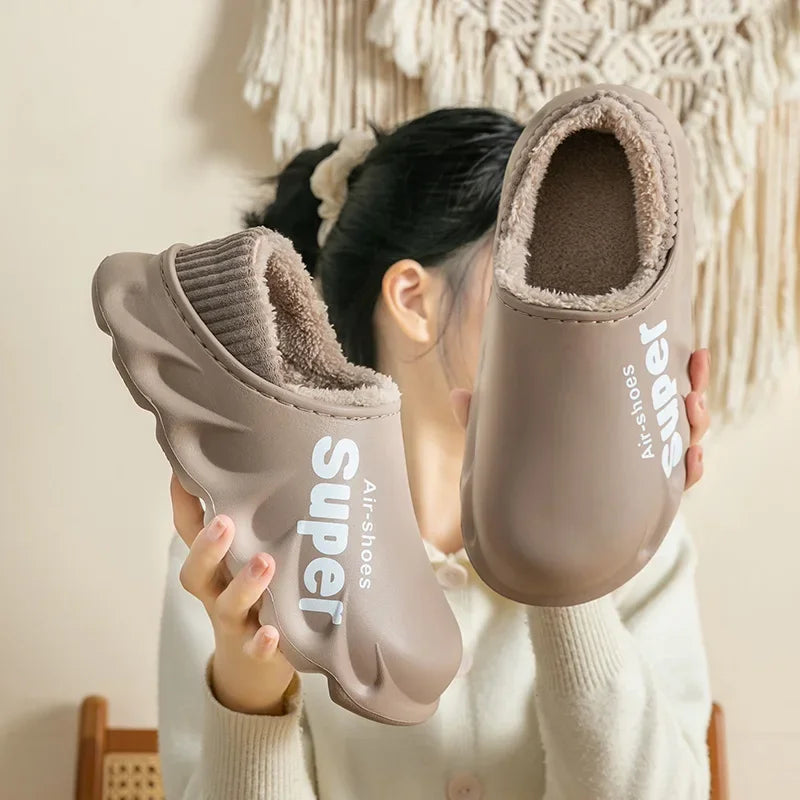 2024-2025 Winter Men Indoor Warm Slippers Plush Waterproof Anti Slip Cotton Shoes for Women Slip-on Casual Snow Walking Loafers - FREE SHIPPING