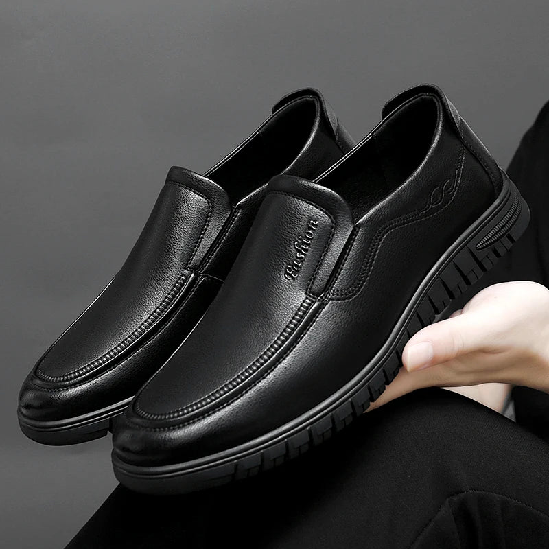 British Style High-quality Loafers Simple Black Men's Leather Casual Shoes Interview Commuting Men's Work Shoes Big Size:38-47
