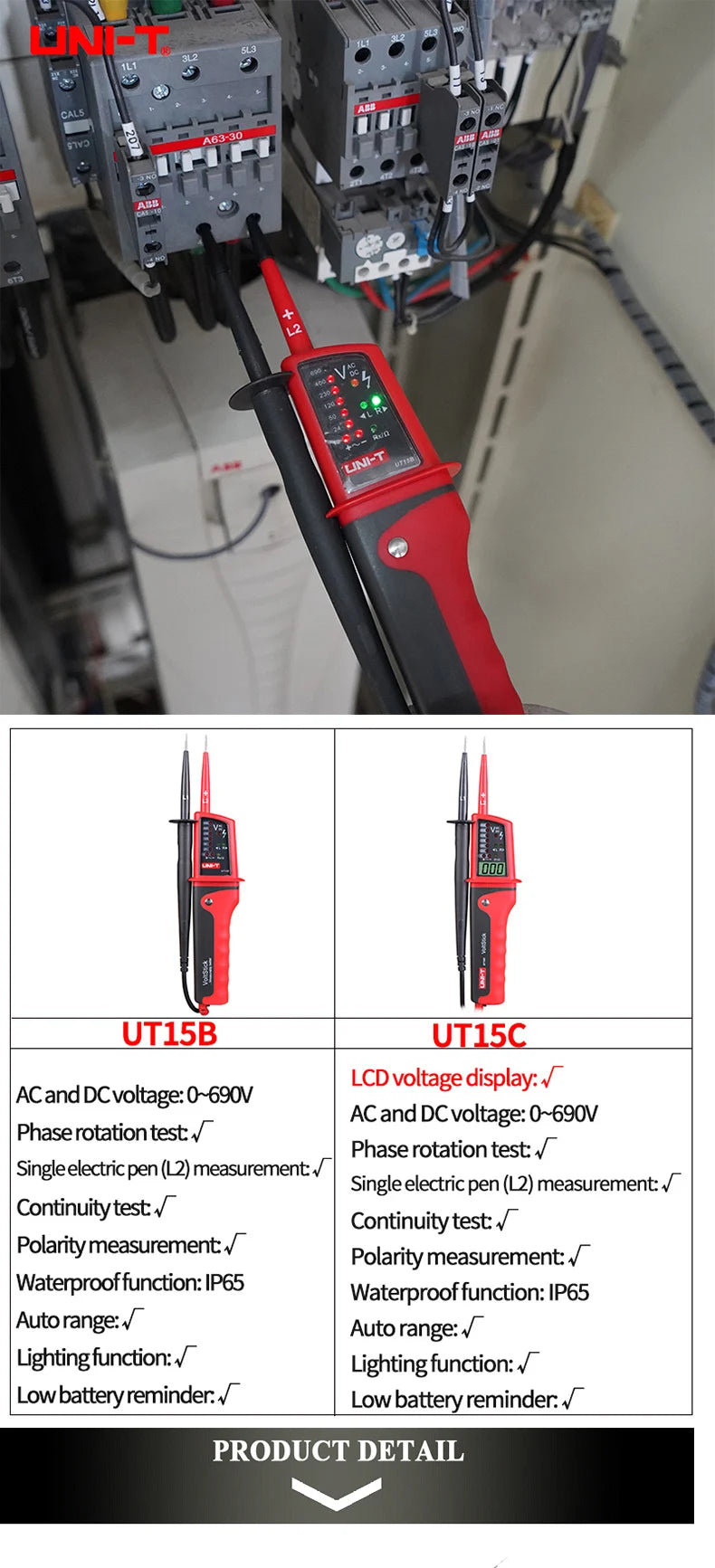 UNI-T UT15B UT15C AC/DC Voltage Tester UT18D UT18C RCD Handheld Digital Multimeter 690V Display Continunity Voltmeter