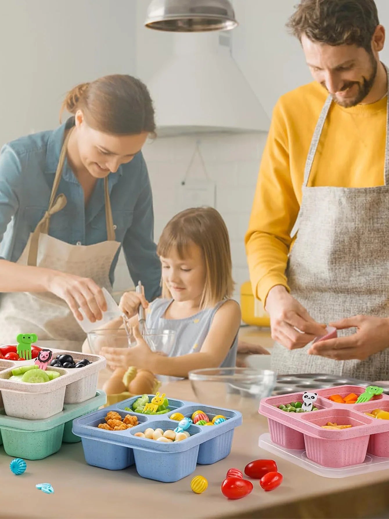 1pc portable kitchen tool meal box with 4 compartments for children and adults, used for home snack storagereusable meal boxes