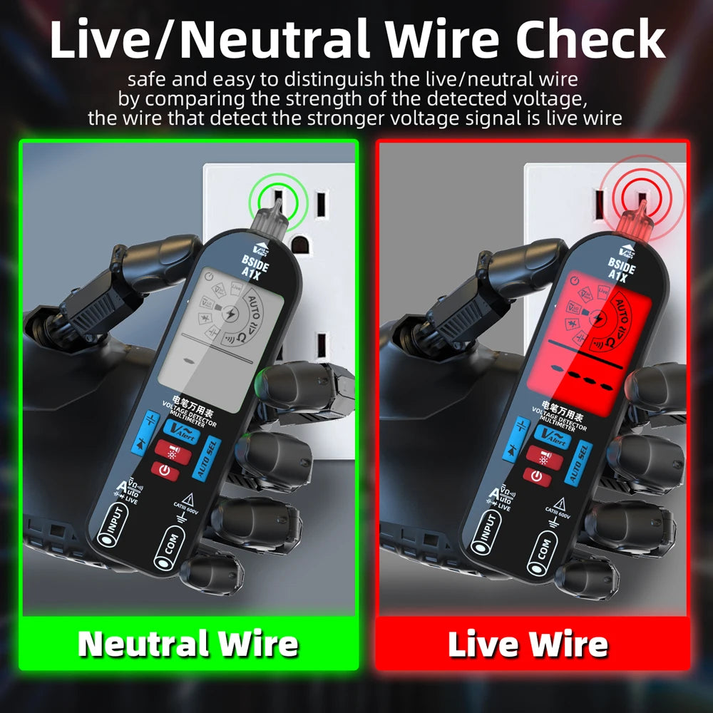 BSIDE A1X A1 Digital Multimeter Electric Test Pen With Flashlight Live Wire Recognition Meter Voltage Resistance Diode NCV Test