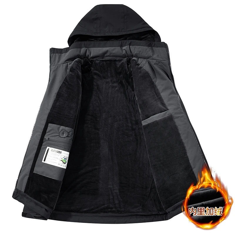 Winter Men Thick Warm Waterproof Parkas Jackets Hat Detachable Men Wool Liner Fleece Coats Male Parka Plus Size Winter Jacket