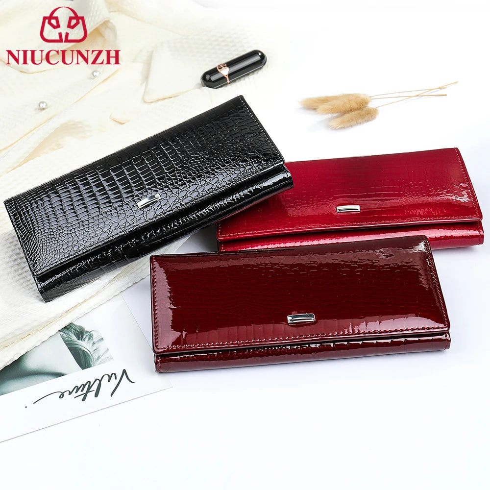AMAZONY 2024 Women Leather Purse Clutch Long Wallets Cash Money Bag Luxury Designer Phone Pocket Coin Band Card Holder Handbags
