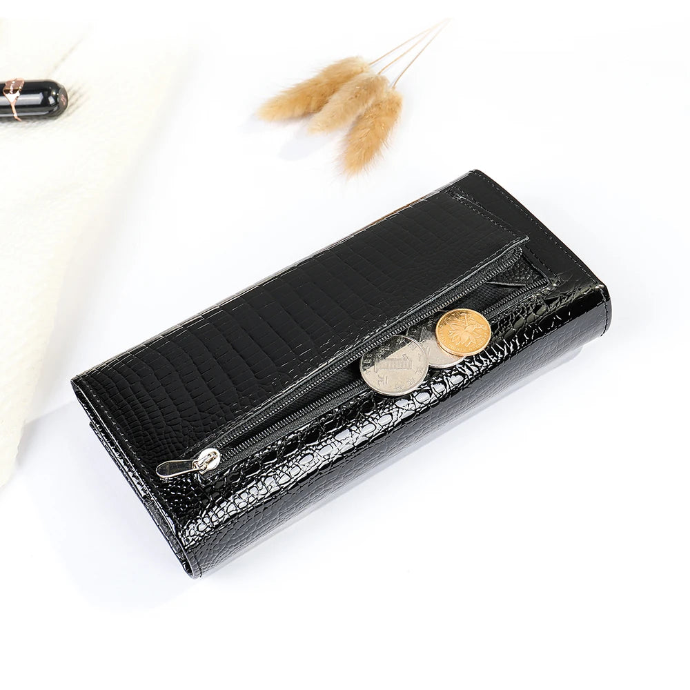AMAZONY 2024 Women Leather Purse Clutch Long Wallets Cash Money Bag Luxury Designer Phone Pocket Coin Band Card Holder Handbags