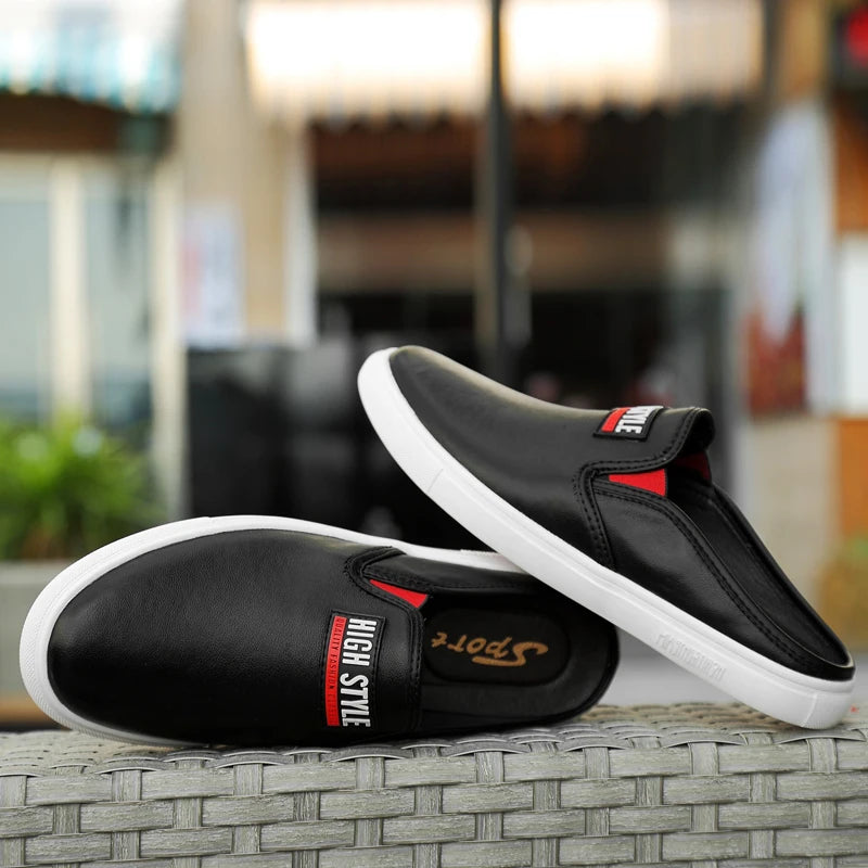 TINTINOS 2024 New Genuine Leather Mens Shoes Slippers Men Loafers Moccasins Classic White Non-slip Half Drag Casual Slides Summer Shoes Male