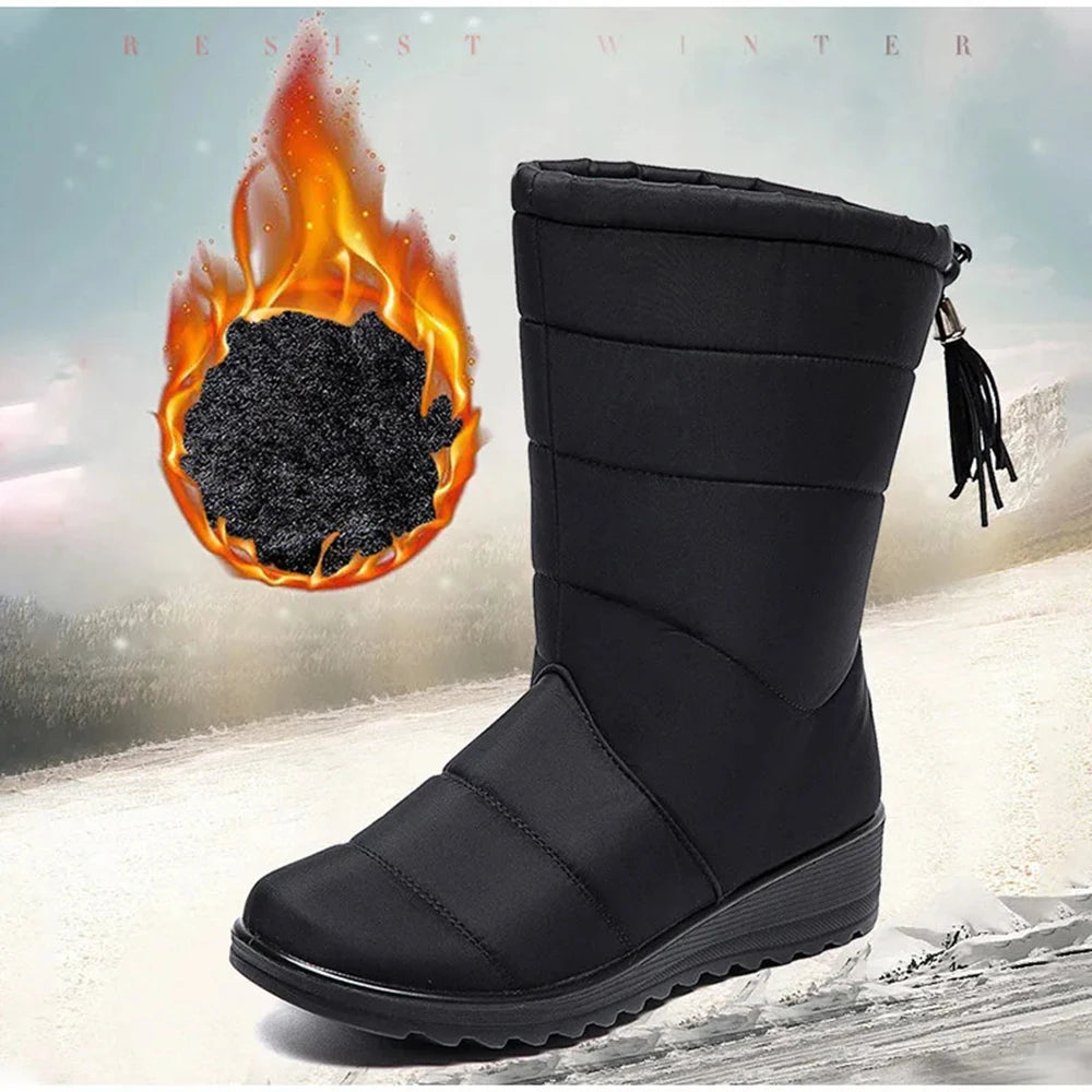 Winter Boots Women's Mid-Calf Snow Boots Women Shoes Wedges Keep Warm Fur Female Boot Shoes Chaussure Femme Botines Mujer 2024