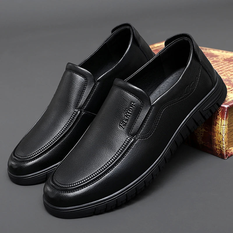 British Style High-quality Loafers Simple Black Men's Leather Casual Shoes Interview Commuting Men's Work Shoes Big Size:38-47