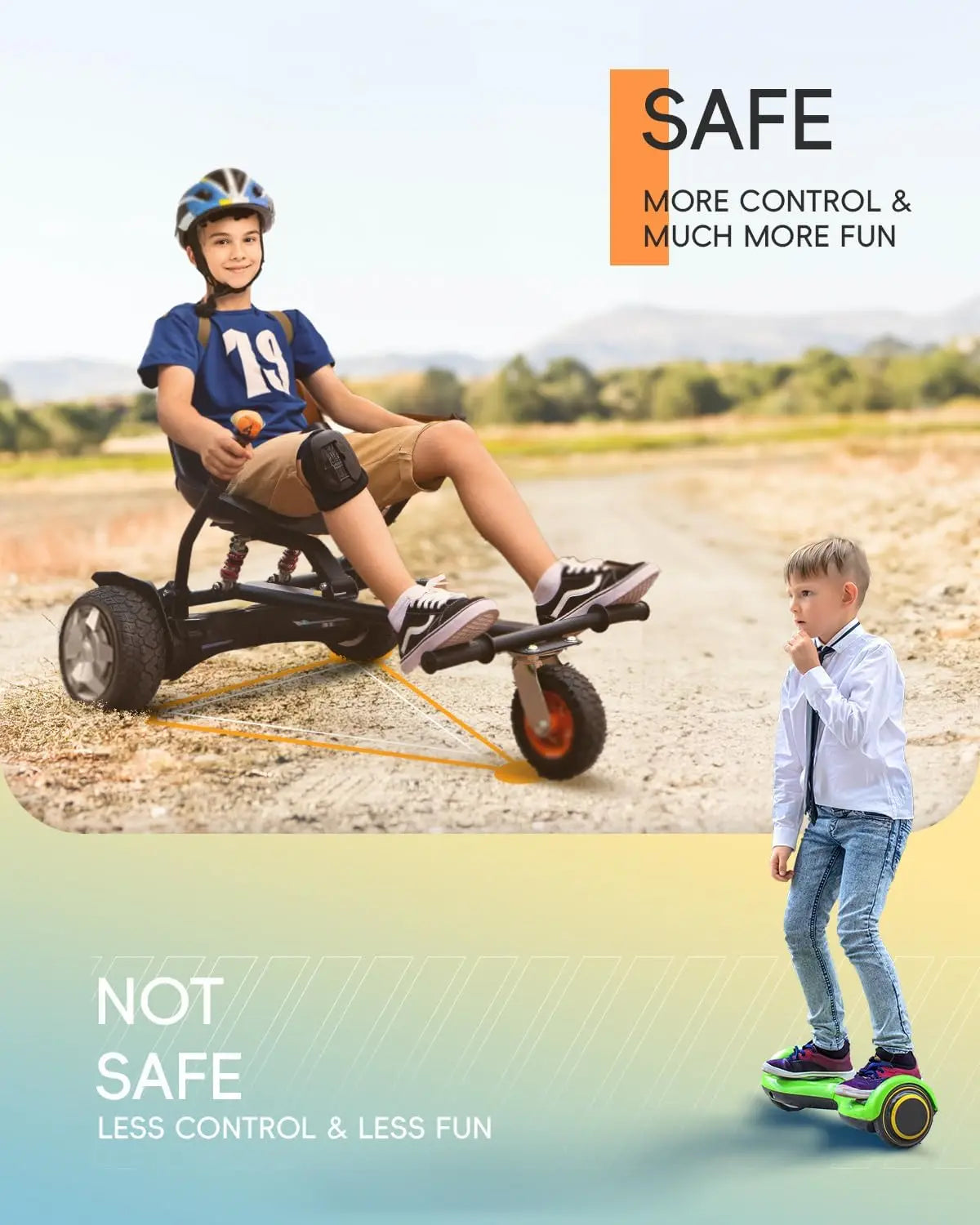 Hoverboard Attachment S1 with Rear Shock Absorption, Hoverboard Go Kart Accessory for 6.5" 8" 10" Hover Board, Adjustable Frame