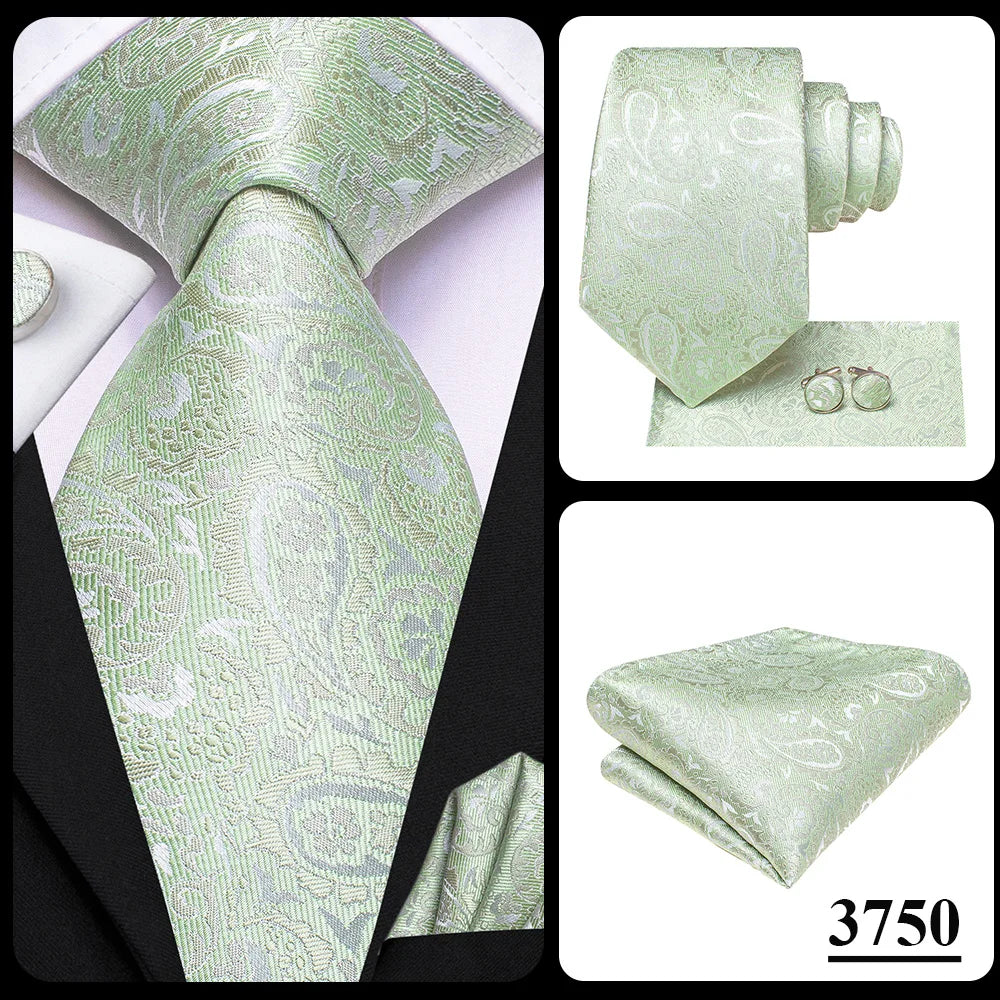 Our Brand 2025 Hi Tie Striped Sage Green Mens Fashion Necktie Handkerchief Cufflinks for Tuxedo Accessory Classic Silk Luxury Tie for Man Gift