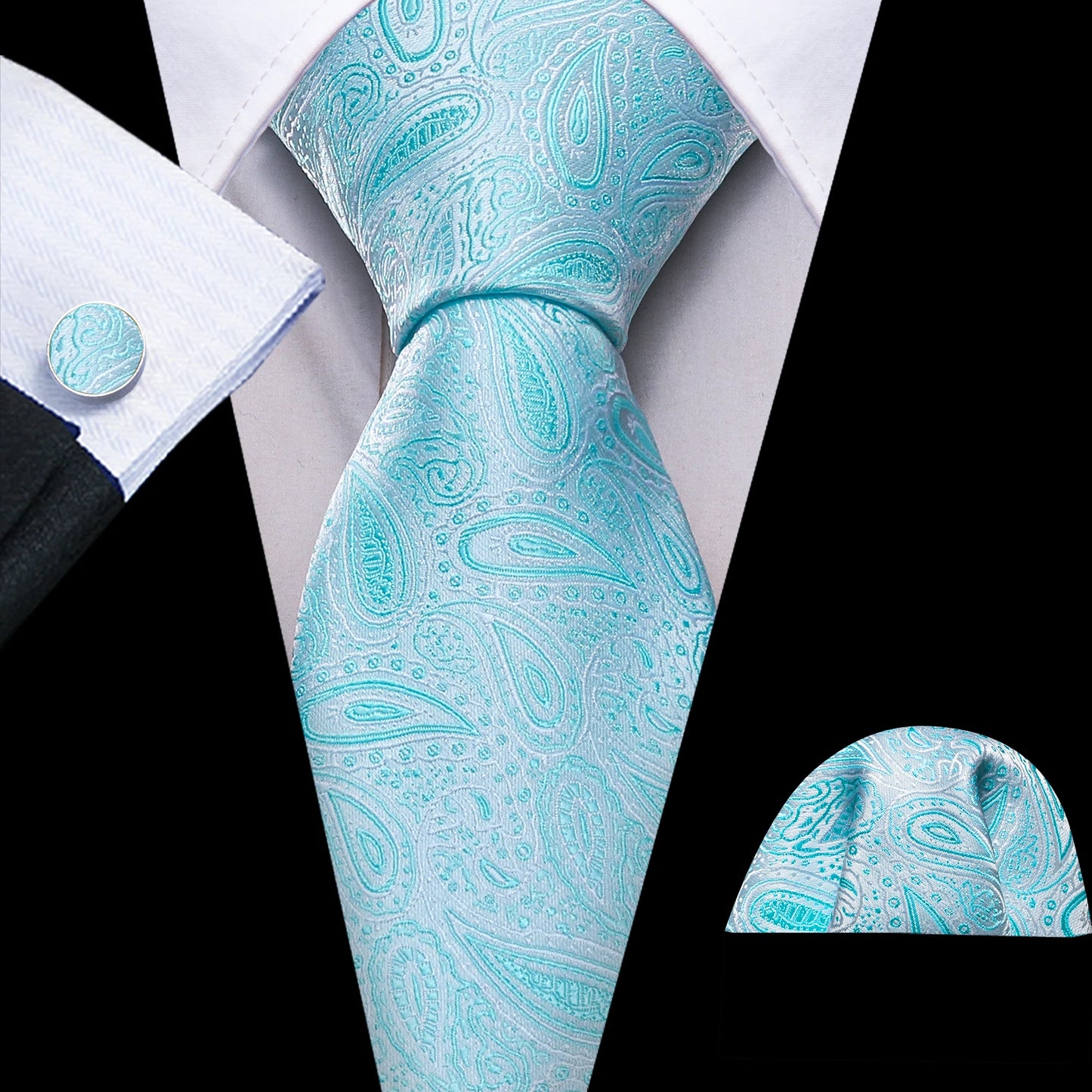 Amazony Epic Green Silk Mens Tie Hanky Cufflinks Set Mint Grass Teal Bottle Sage Pea Green Necktie For Male Wedding Business Party