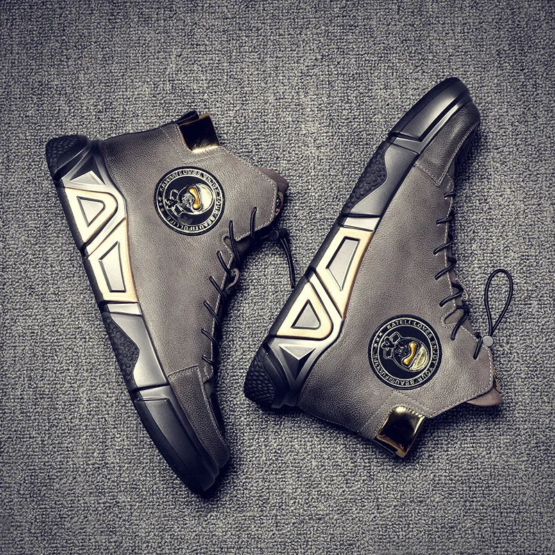 10% OFF High-top Men's Shoes Leather Men's Ankle Boots 2024 Autumn and Winter New Trend Leather Boots Youth Thick-soled Rider Boots WE OFFER 10% OFF
