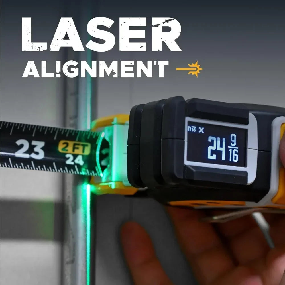 Tomahawk Digital Tape Measure - Professional Accurate Measuring Tool, Green Laser, E-Paper Measuring List,