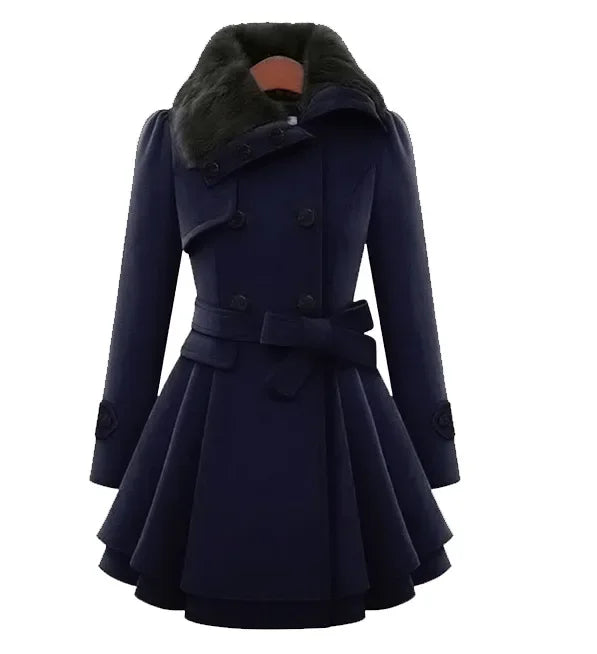 New 2025 Women's Woolen Jacket Long Slimming Smoothing Overcoat Double Row Buttoned Narrow Fit European And American Style