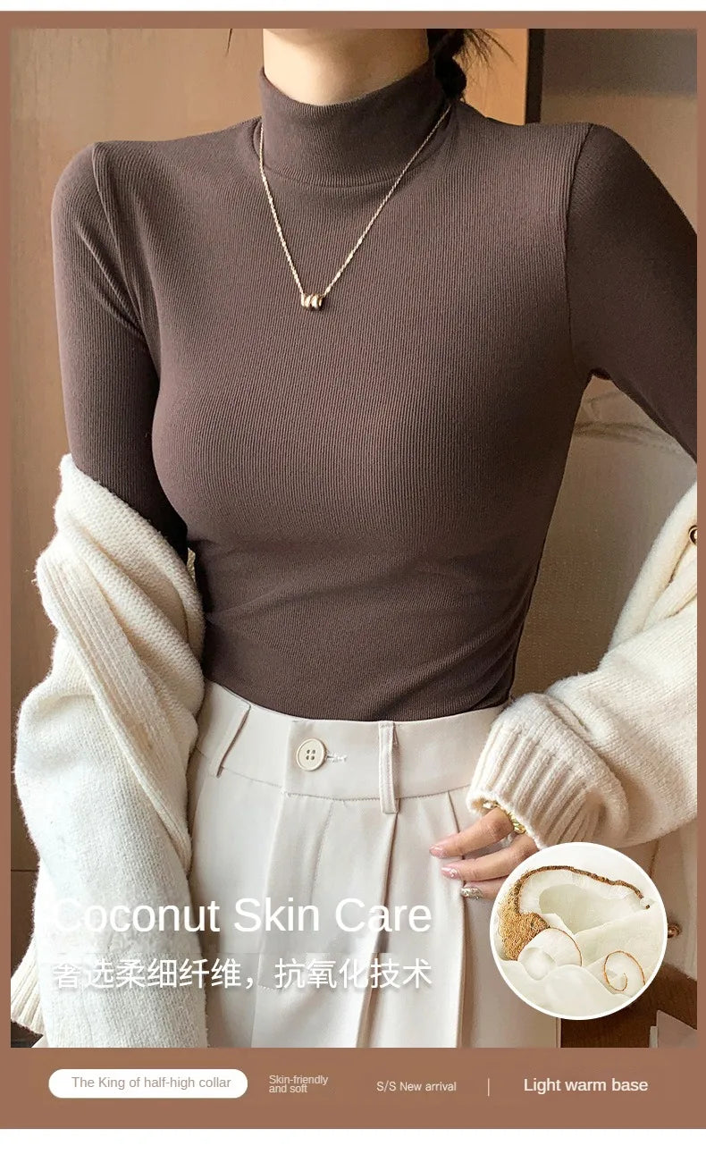 2024 New Knitted Half-turtleneck Pullovers Women Bottom Shirts Sweater Jumper Elegant USA and Canadian Fashion Long-sleeved Tops Knitwear
