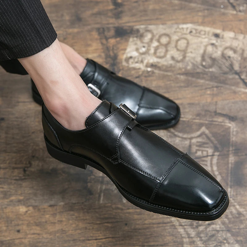 Brand new 2024-2025 Classic Monk Leather Man Shoes Color Block Round-Toe Buckle Business Dress Leather Shoes Man Casual Wedding Party Shoes For Man