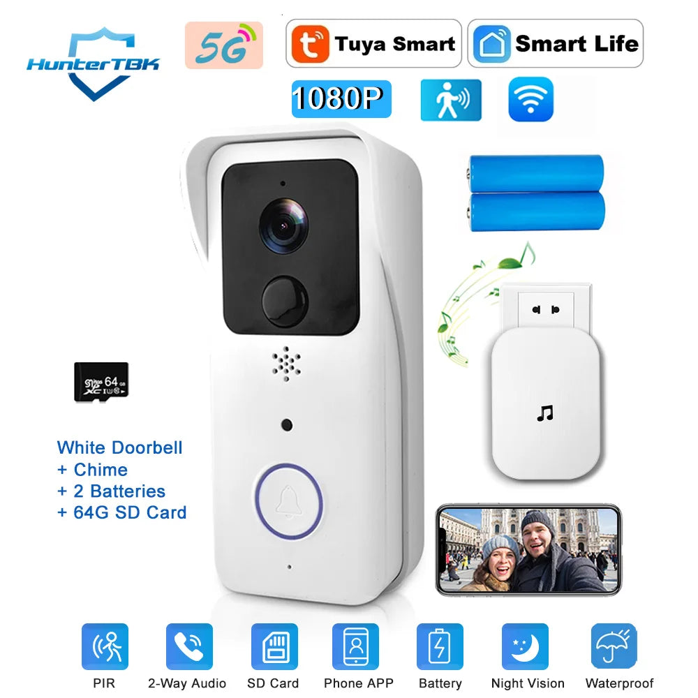 5GHz 2.4GHz Wireless WIFI Doorbell 1080P Video Intercom Door Bell with Camera Tuya Smart PIR Motion Detection Home Security Bell