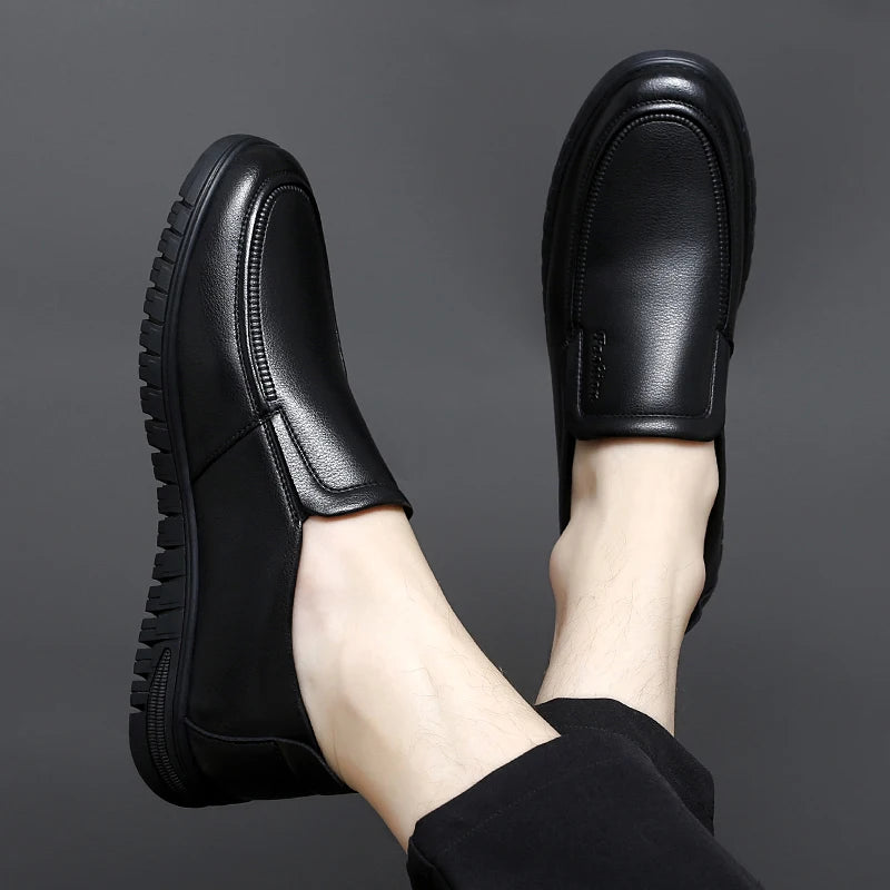 British Style High-quality Loafers Simple Black Men's Leather Casual Shoes Interview Commuting Men's Work Shoes Big Size:38-47