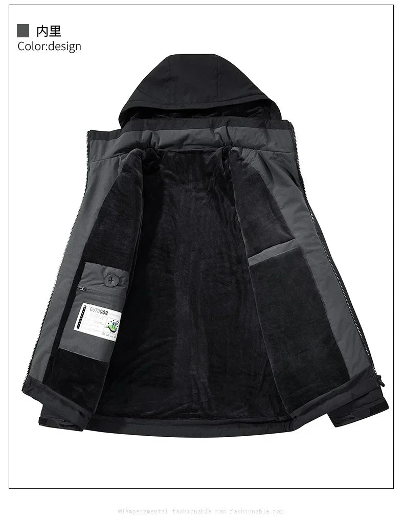 Winter Men Thick Warm Waterproof Parkas Jackets Hat Detachable Men Wool Liner Fleece Coats Male Parka Plus Size Winter Jacket
