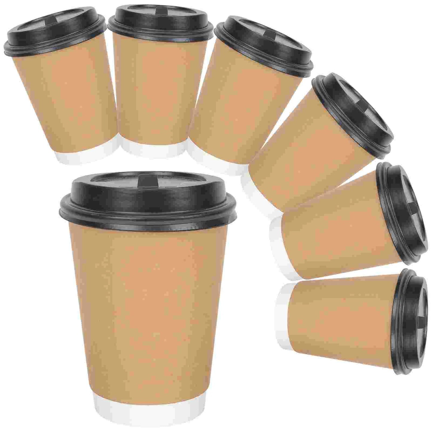 100 Pcs Disposable Coffee Cup Paper Cups with Lid Cardboard Plastic One-time Mug Party Milk Beverage Tea Hot Double Layer