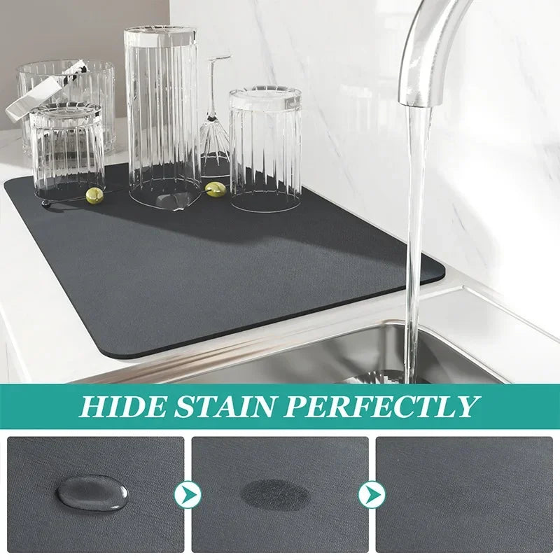 1pc Solid Color Drying Mat Non-Slip Absorbent Mat Tableware Kitchen Counter Drain Mats Placemats For Table