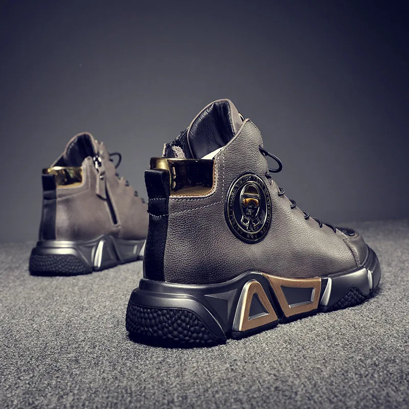 10% OFF High-top Men's Shoes Leather Men's Ankle Boots 2024 Autumn and Winter New Trend Leather Boots Youth Thick-soled Rider Boots WE OFFER 10% OFF