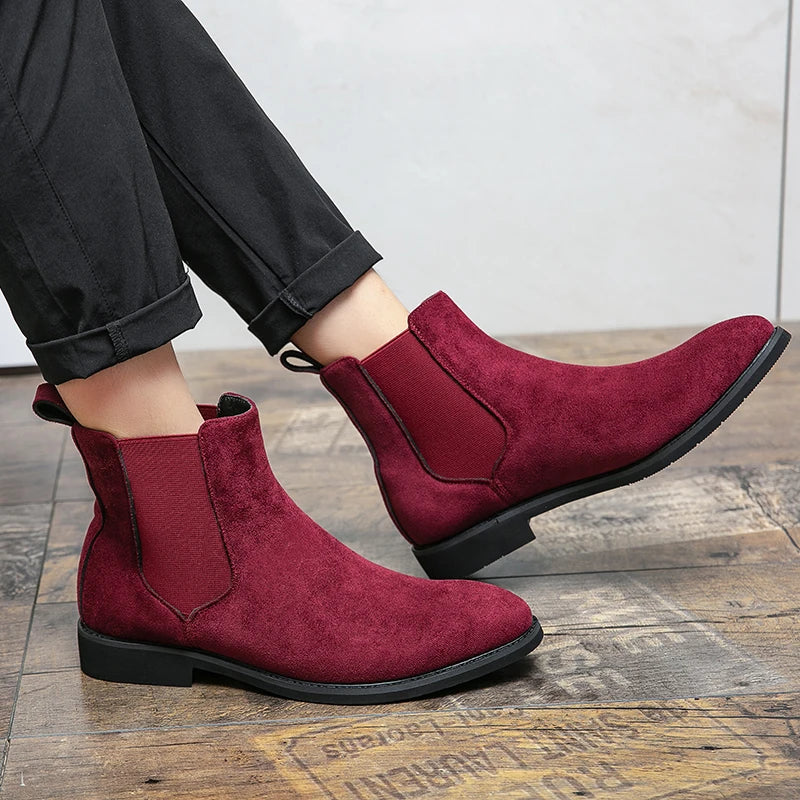 Trendy Brand 2025 British Style Men Boots High Top Slip On Suede Leather Ankle Boots Spring Autumn New Chelsea Boots Men Casual Shoes