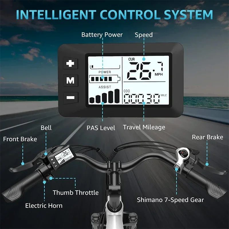 2025 NEW TESWAY Electric Bike 500W Motor 48V 12AH Battery 27.5*2.4-inch Tires 40km/h Max Speed 90km Range Mechanical Disc Brakes