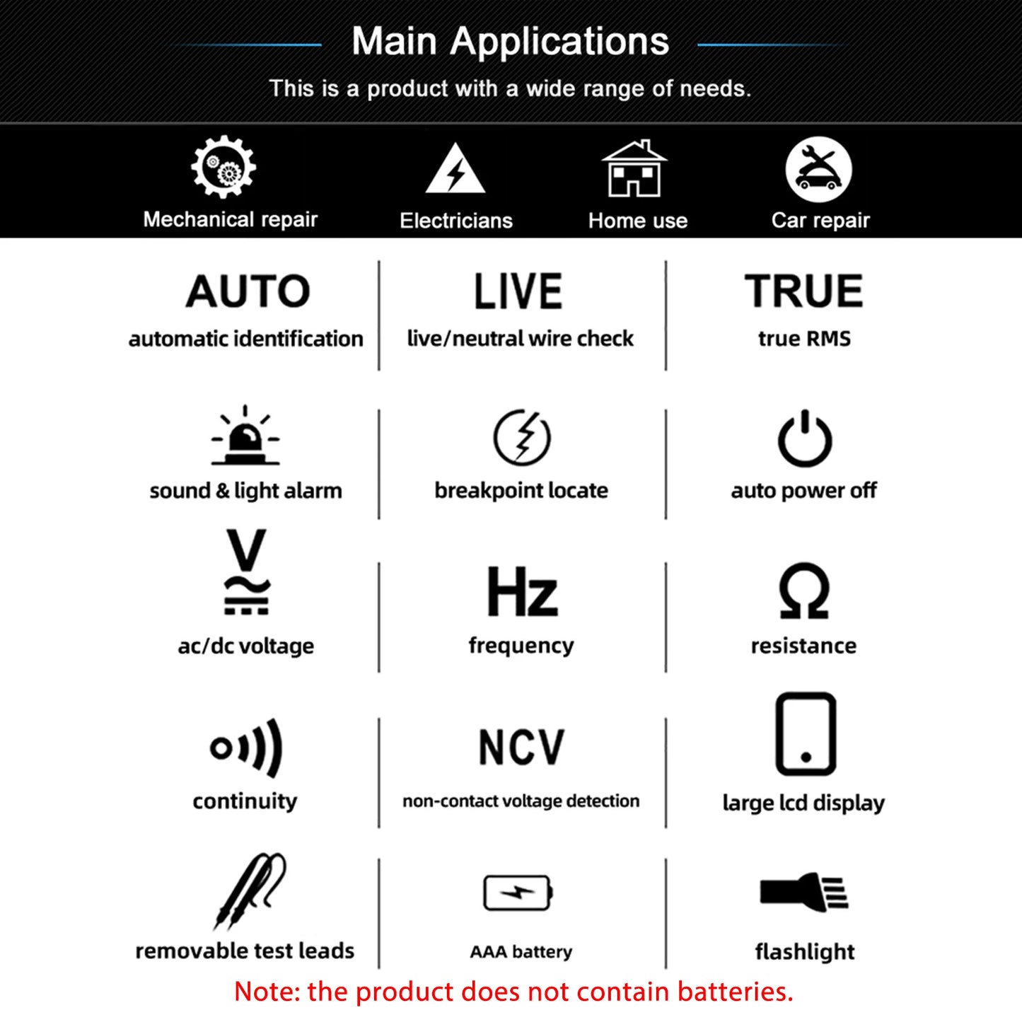 BSIDE A1X A1 Digital Multimeter Electric Test Pen With Flashlight Live Wire Recognition Meter Voltage Resistance Diode NCV Test