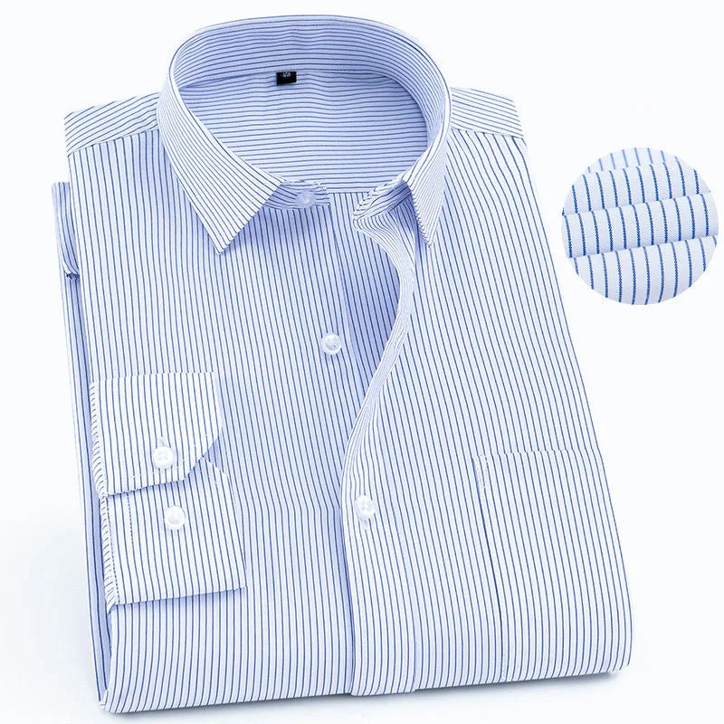 Plus Size 9XL 8XL Men's Business Casual Long Sleeved Shirt Classic Striped Male Social Dress Party Tuxedo Shirts Yellow Purple
