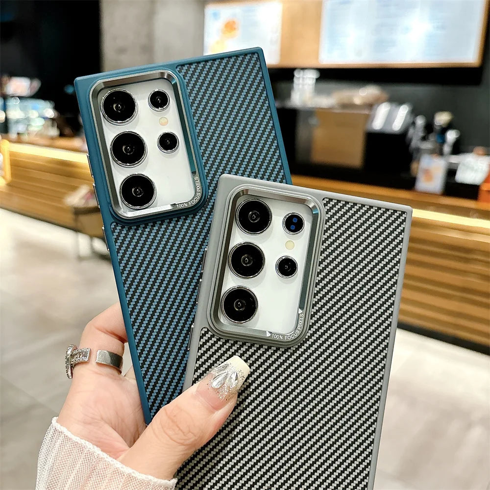 Luxury Carbon Fiber Pattern Armor For Magsafe Case For Samsung Galaxy S24 Plus Ultra Magnetic Wireless Charge Matte Hard Cover