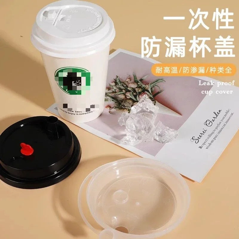 100pcs 90mm Caliber Cups Lid Milk Tea Coffee Cup Universal Leak Proof Cover Disposable Food Grade PP Injection Molded Cup Lids