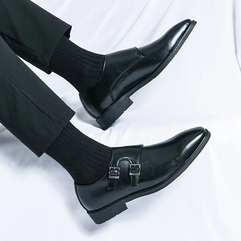 2024-2025 New Leather Shoes for Men Monk Shoes Classic Brown Wedding Shoes for Men Fashion Casual Men Shoes Evening Dress Moccasins