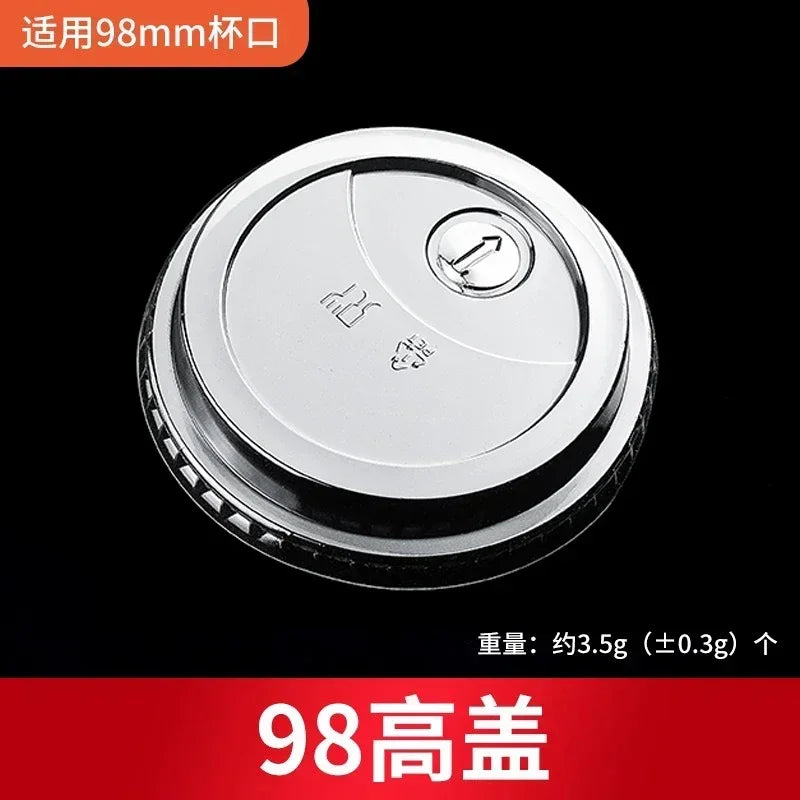 100pcs 98/90mm Caliber Cup Lid Disposable Plastic Transparent Cup Cover Milk Tea Coffee Drinks Packaged Leak Proof Cup Lids