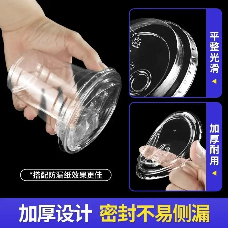 100pcs 98/90mm Caliber Cup Lid Disposable Plastic Transparent Cup Cover Milk Tea Coffee Drinks Packaged Leak Proof Cup Lids