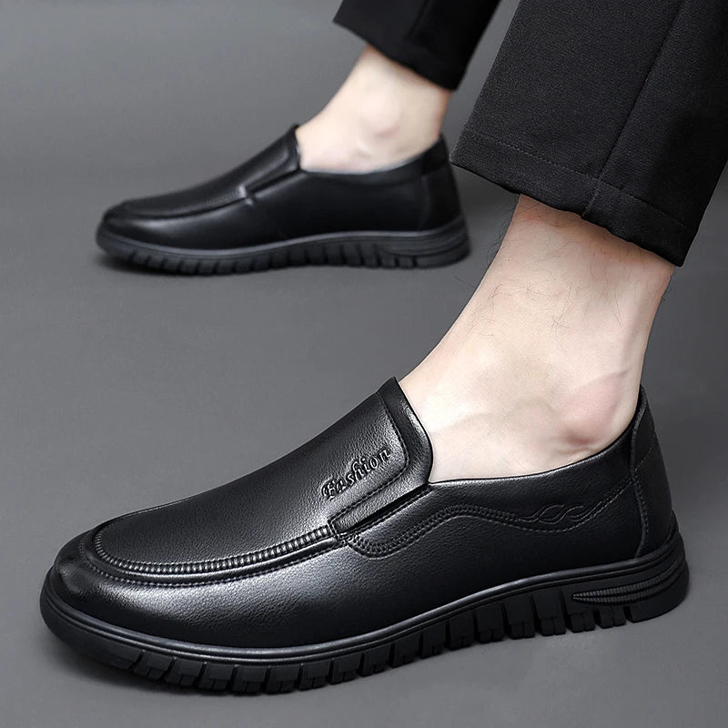 British Style High-quality Loafers Simple Black Men's Leather Casual Shoes Interview Commuting Men's Work Shoes Big Size:38-47