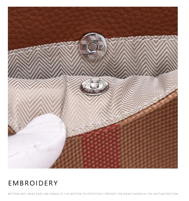 New 2024-2025 Checkered women's handbag 2024 fashionable canvas genuine leather bag large capacity multifunctional cowhide wing bag