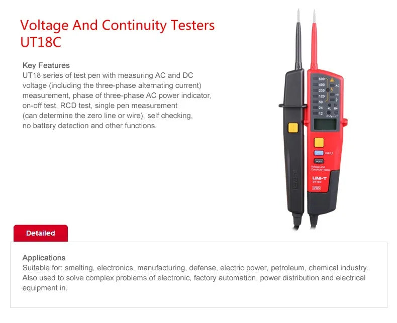 UNI-T UT15B UT15C AC/DC Voltage Tester UT18D UT18C RCD Handheld Digital Multimeter 690V Display Continunity Voltmeter