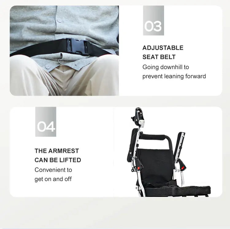 Seniors Disabled Elderly Nursing Health Care Products Khaki Folding Transport Electric Wheelchair with Arms Removable Footrest