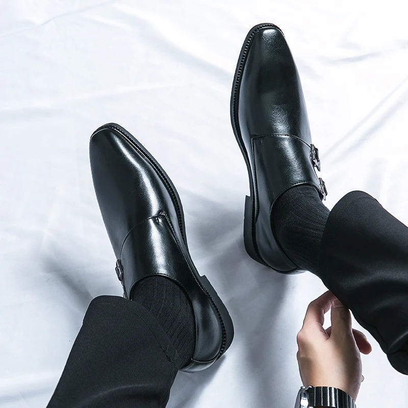 2024-2025 New Leather Shoes for Men Monk Shoes Classic Brown Wedding Shoes for Men Fashion Casual Men Shoes Evening Dress Moccasins