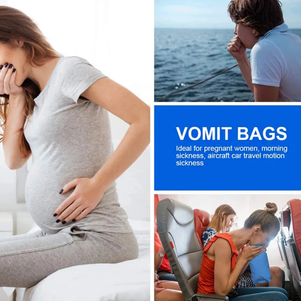10-100Pc 1000ml Vomit Bags Disposable Barf Bags Puke Nausea Bags for Travel Plane Motion Sickness Car Aircraft Bus Kids Pregnant