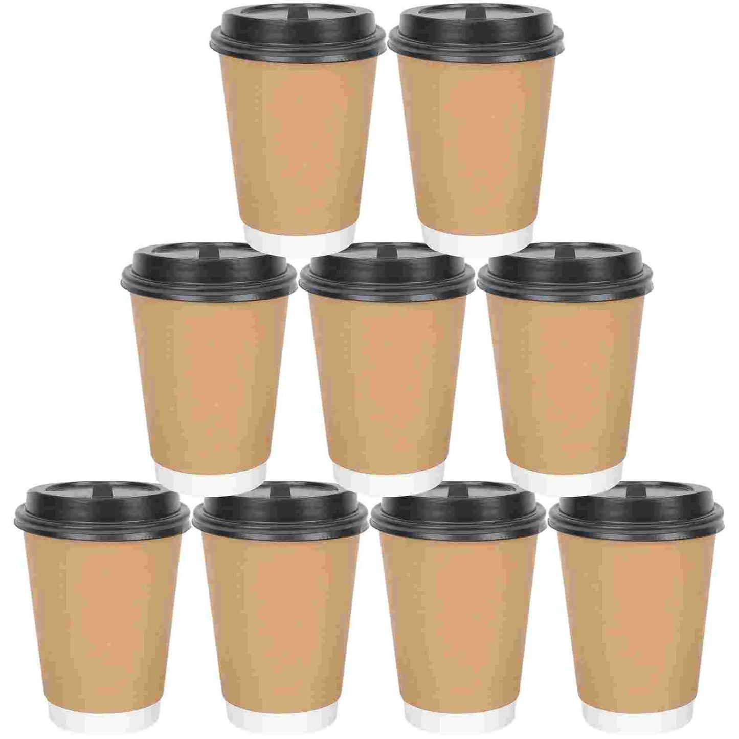 100 Pcs Disposable Coffee Cup Paper Cups with Lid Cardboard Plastic One-time Mug Party Milk Beverage Tea Hot Double Layer