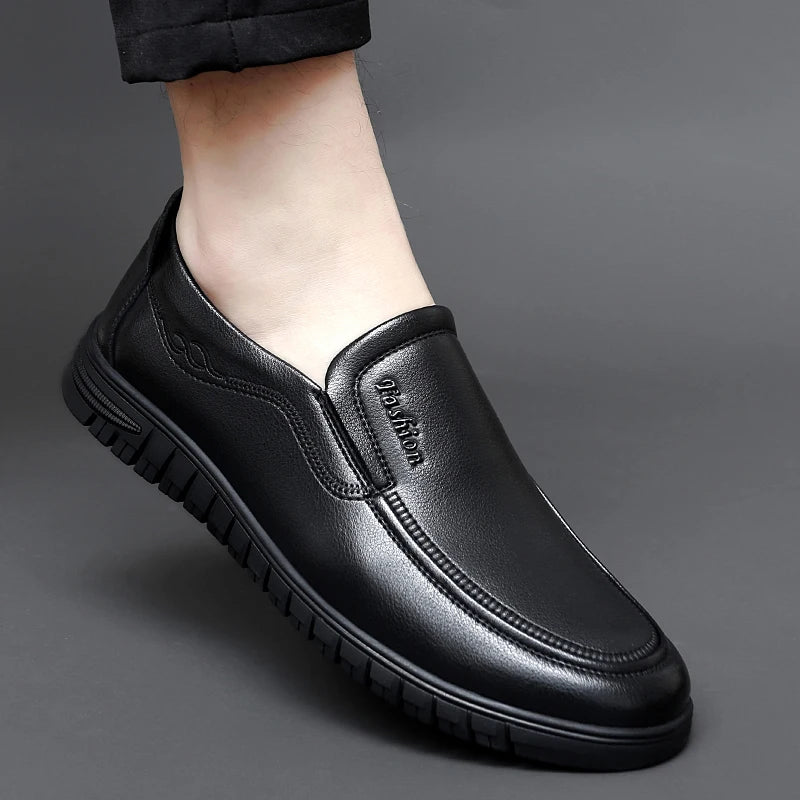 British Style High-quality Loafers Simple Black Men's Leather Casual Shoes Interview Commuting Men's Work Shoes Big Size:38-47
