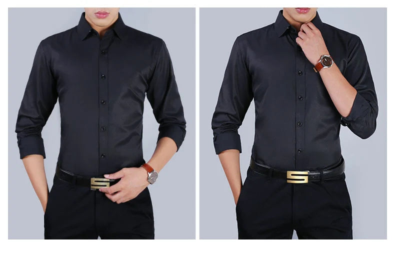Plus Size 9XL 8XL Men's Business Casual Long Sleeved Shirt Classic Striped Male Social Dress Party Tuxedo Shirts Yellow Purple