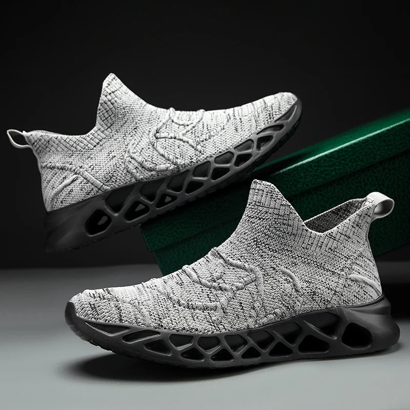 Big Size 40-47 Men Tennis Sport Shoes Breathable Mesh Sock Sneakers Slip-on Walking Footwear Super Light Trainer Tenis Masculino