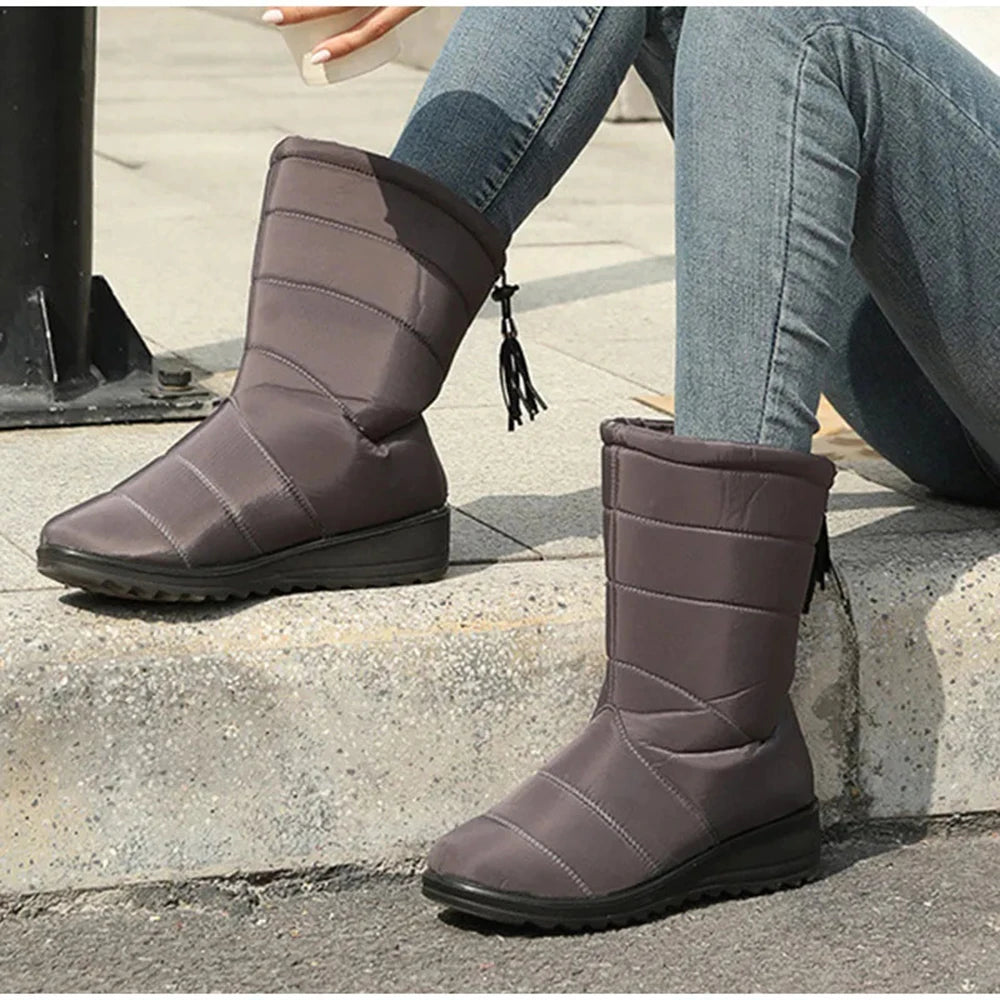 Winter Boots Women's Mid-Calf Snow Boots Women Shoes Wedges Keep Warm Fur Female Boot Shoes Chaussure Femme Botines Mujer 2024