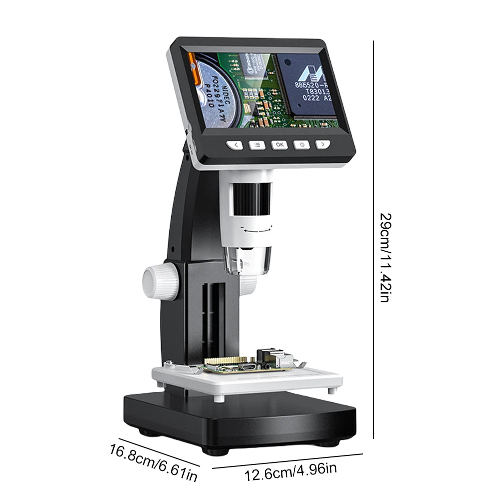1000X Digital Microscope Zoom Microscope 2MP 1080P 4.3inch Screen Biological Microscope W/ 8 LED Light Soldering Coin Microscope